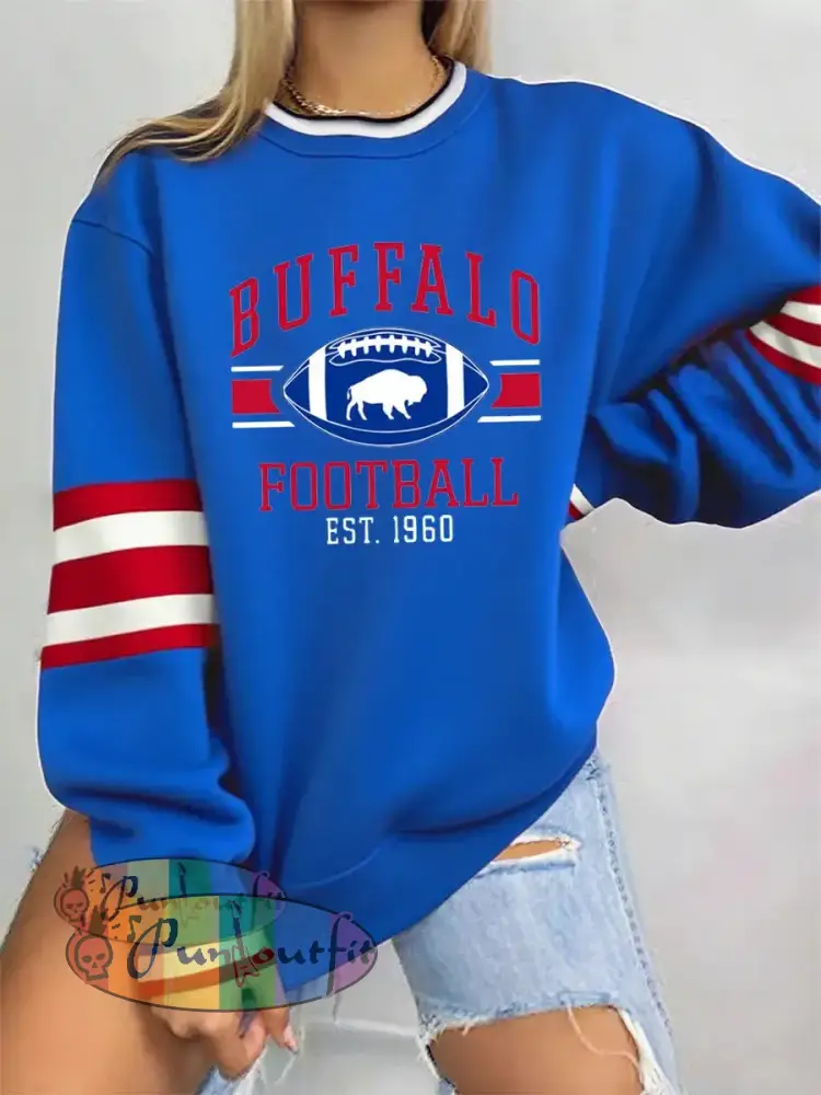 Women’s Football Fans Lovers Gameday Casual Regular Sweatshirt Blue / S