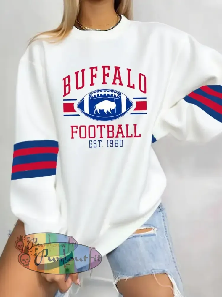 Women’s Football Fans Lovers Gameday Casual Regular Sweatshirt White / S
