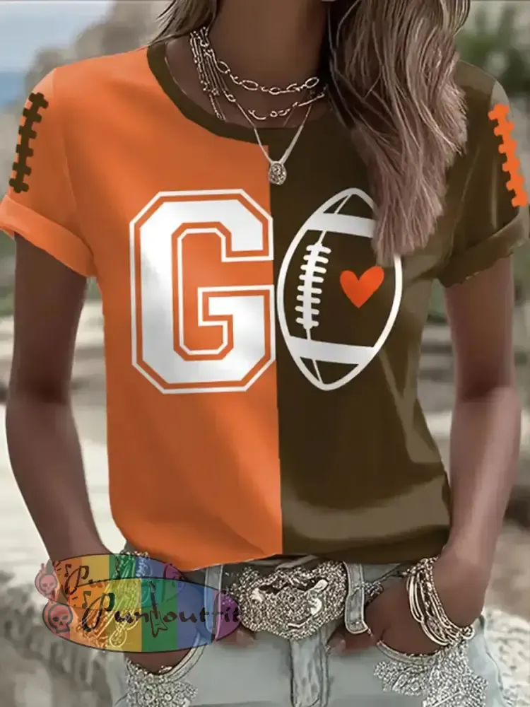 Women’s Football Fans Lovers Gameday Casual short sleeved T shirt As picture / S