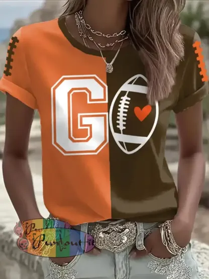 Women’s Football Fans Lovers Gameday Casual short sleeved T shirt As picture / S