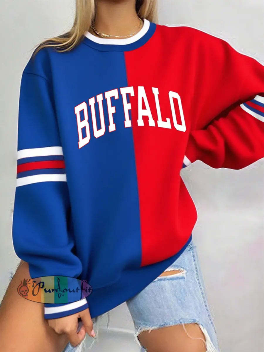 Women’s Football Fans Lovers Gameday Casual Sweatshirt Red Blue / S