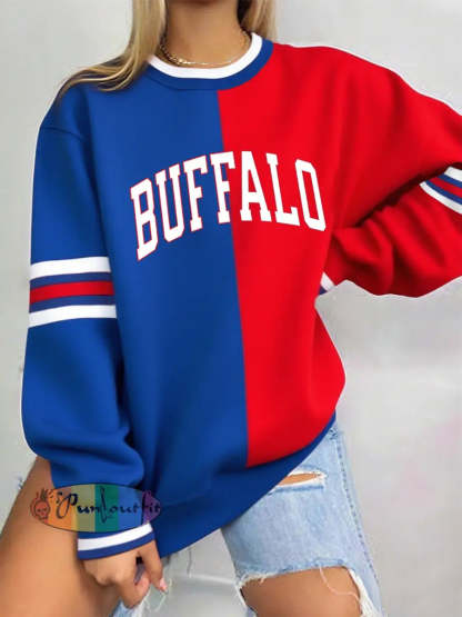 Women’s Football Fans Lovers Gameday Casual Sweatshirt Red Blue / S