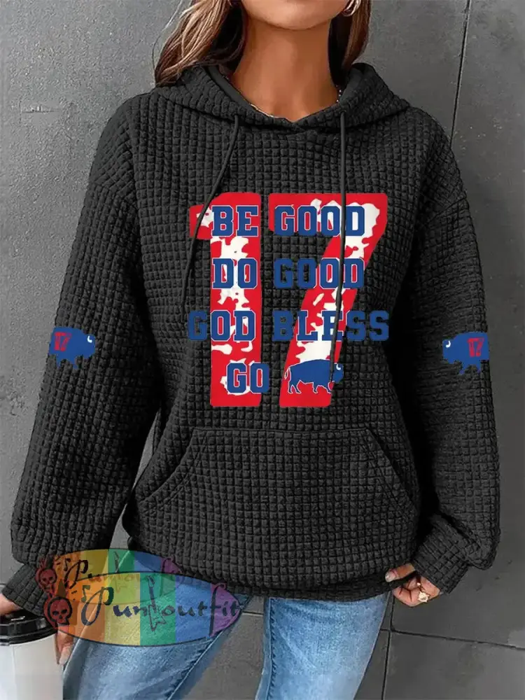 Women’s Football Fans Lovers Gameday Casual Waffle Hoodie Black / S