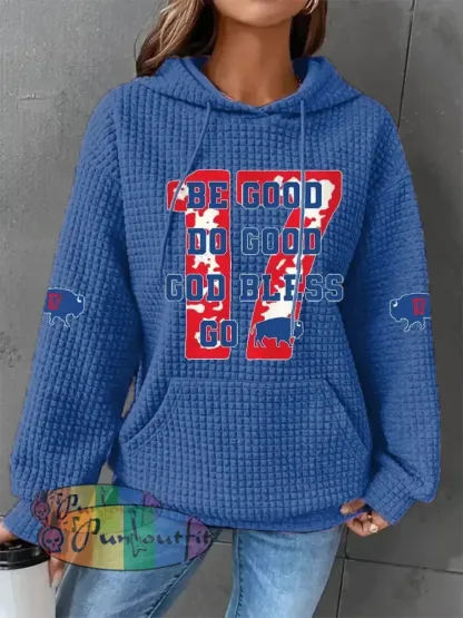 Women’s Football Fans Lovers Gameday Casual Waffle Hoodie Blue / S