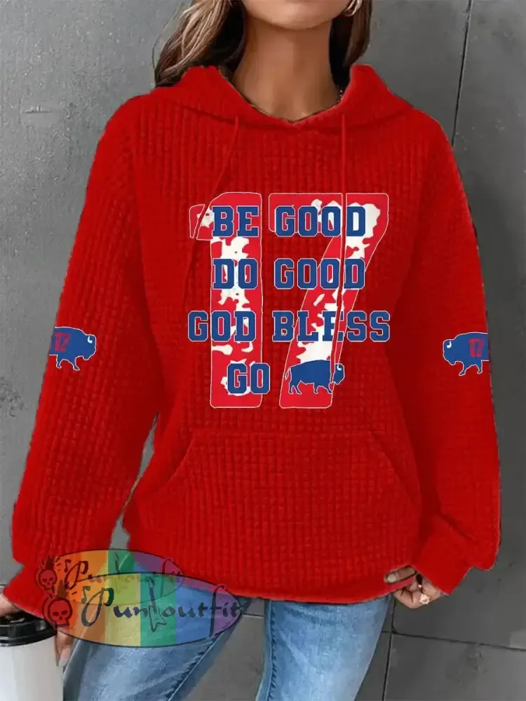 Women’s Football Fans Lovers Gameday Casual Waffle Hoodie Red / S