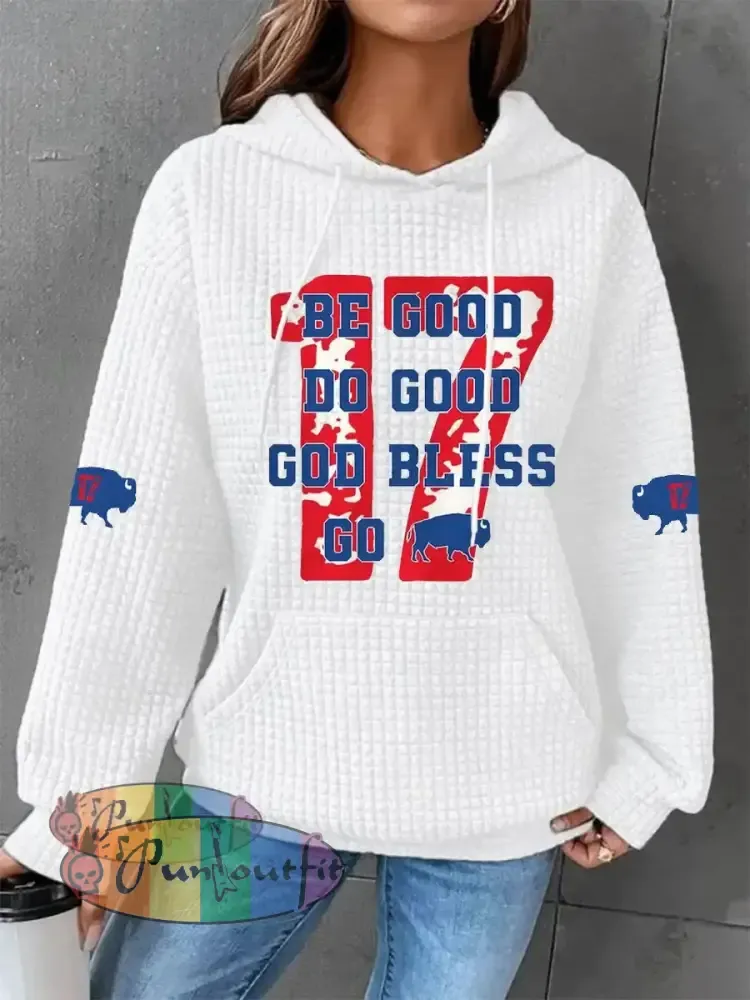 Women’s Football Fans Lovers Gameday Casual Waffle Hoodie White / S
