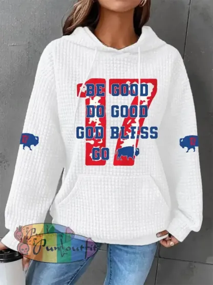 Women’s Football Fans Lovers Gameday Casual Waffle Hoodie White / S