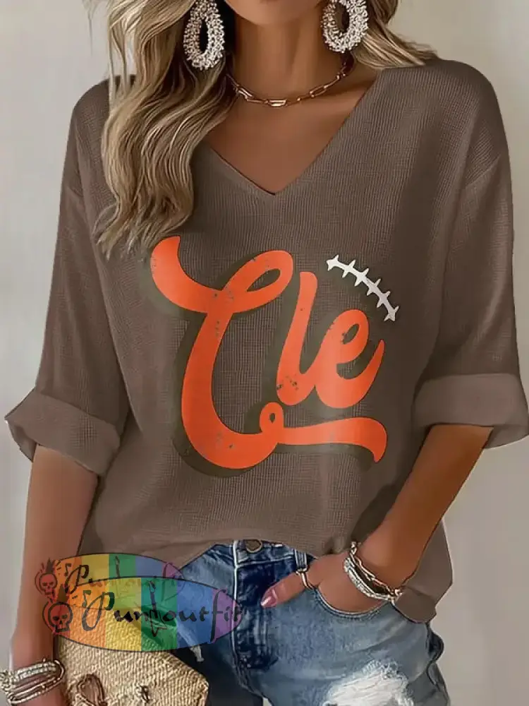 Women’s Football Fans Lovers Gameday Casual Waffle T shirt Brown / S