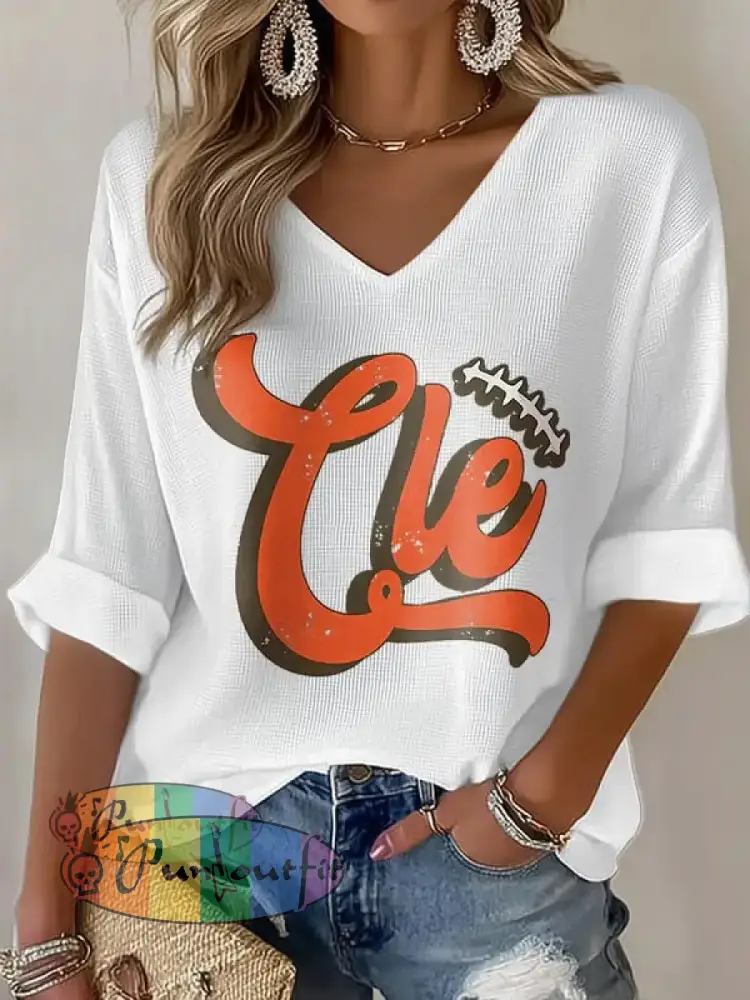 Women’s Football Fans Lovers Gameday Casual Waffle T shirt White / S