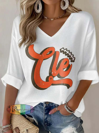 Women’s Football Fans Lovers Gameday Casual Waffle T shirt White / S