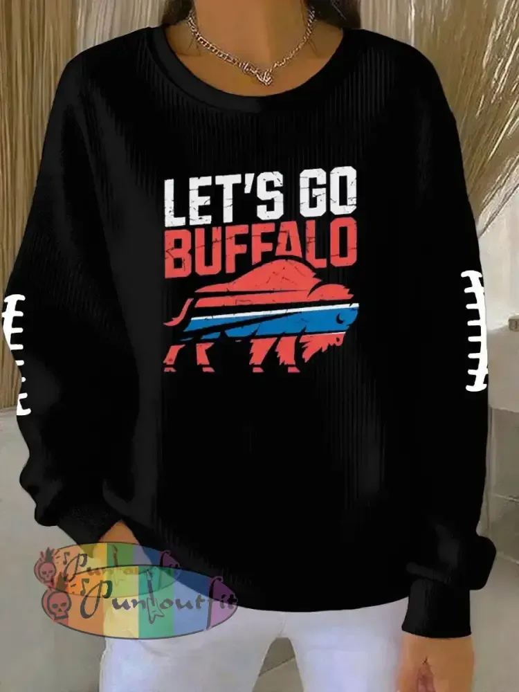 Women’s Football Fans Lovers Gameday Printed Vintage Casual Loose Long Sleeve Top Black / S