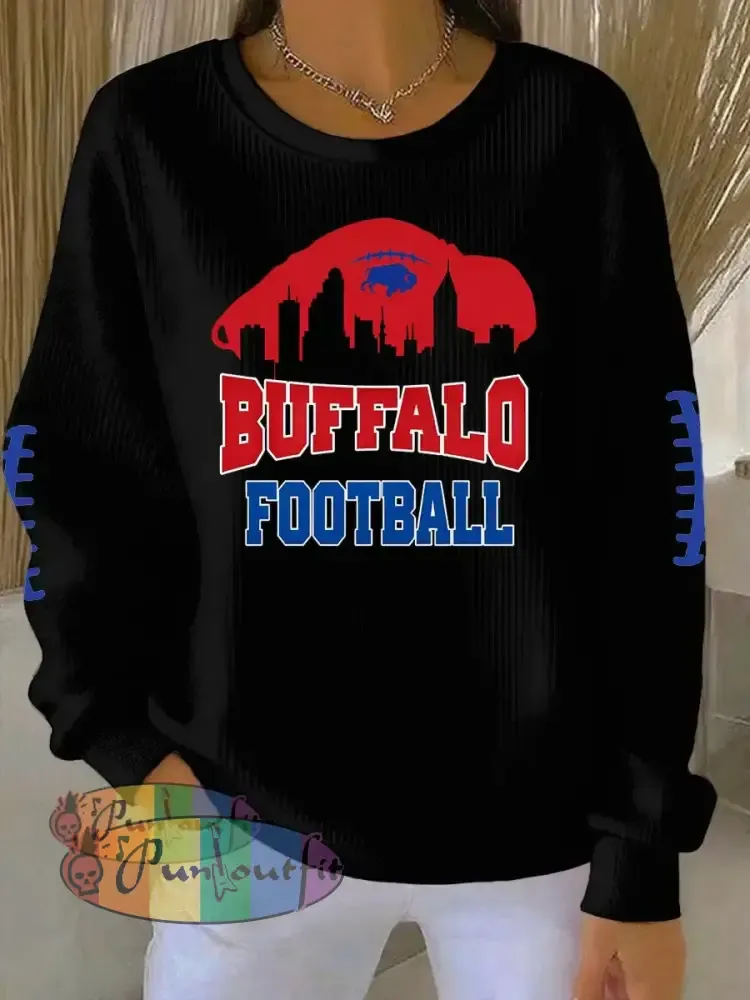 Women’s Football Fans Lovers Gameday Printed Vintage Casual Loose Long Sleeve Top Black / S