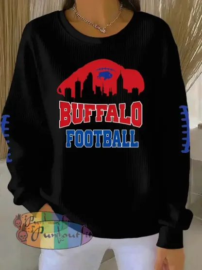 Women’s Football Fans Lovers Gameday Printed Vintage Casual Loose Long Sleeve Top Black / S