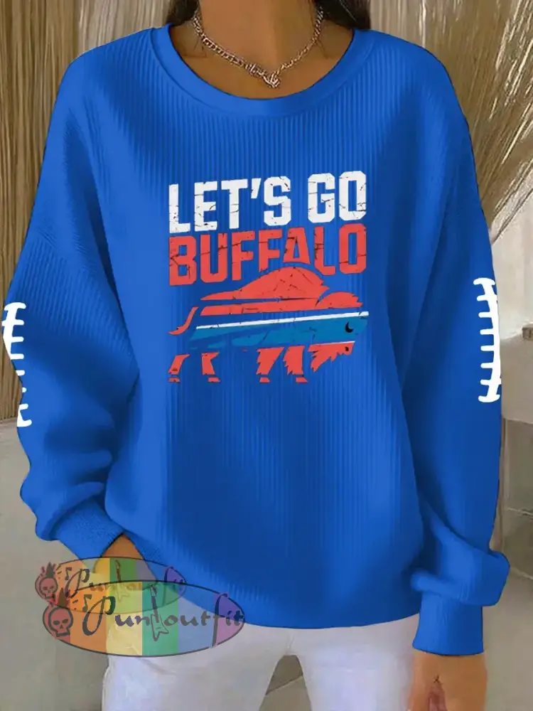 Women’s Football Fans Lovers Gameday Printed Vintage Casual Loose Long Sleeve Top Blue / S