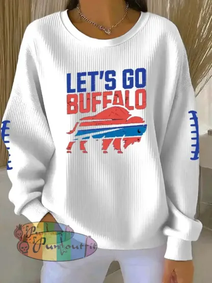 Women’s Football Fans Lovers Gameday Printed Vintage Casual Loose Long Sleeve Top White / S