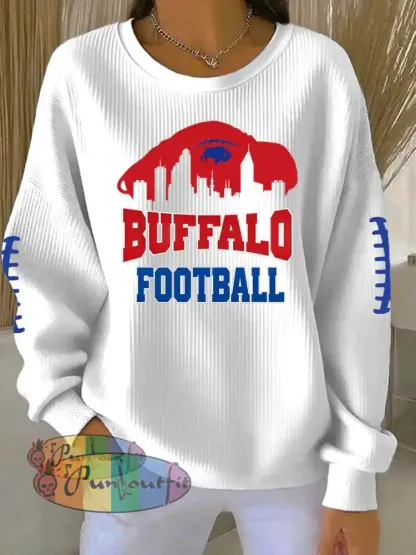 Women’s Football Fans Lovers Gameday Printed Vintage Casual Loose Long Sleeve Top White / S