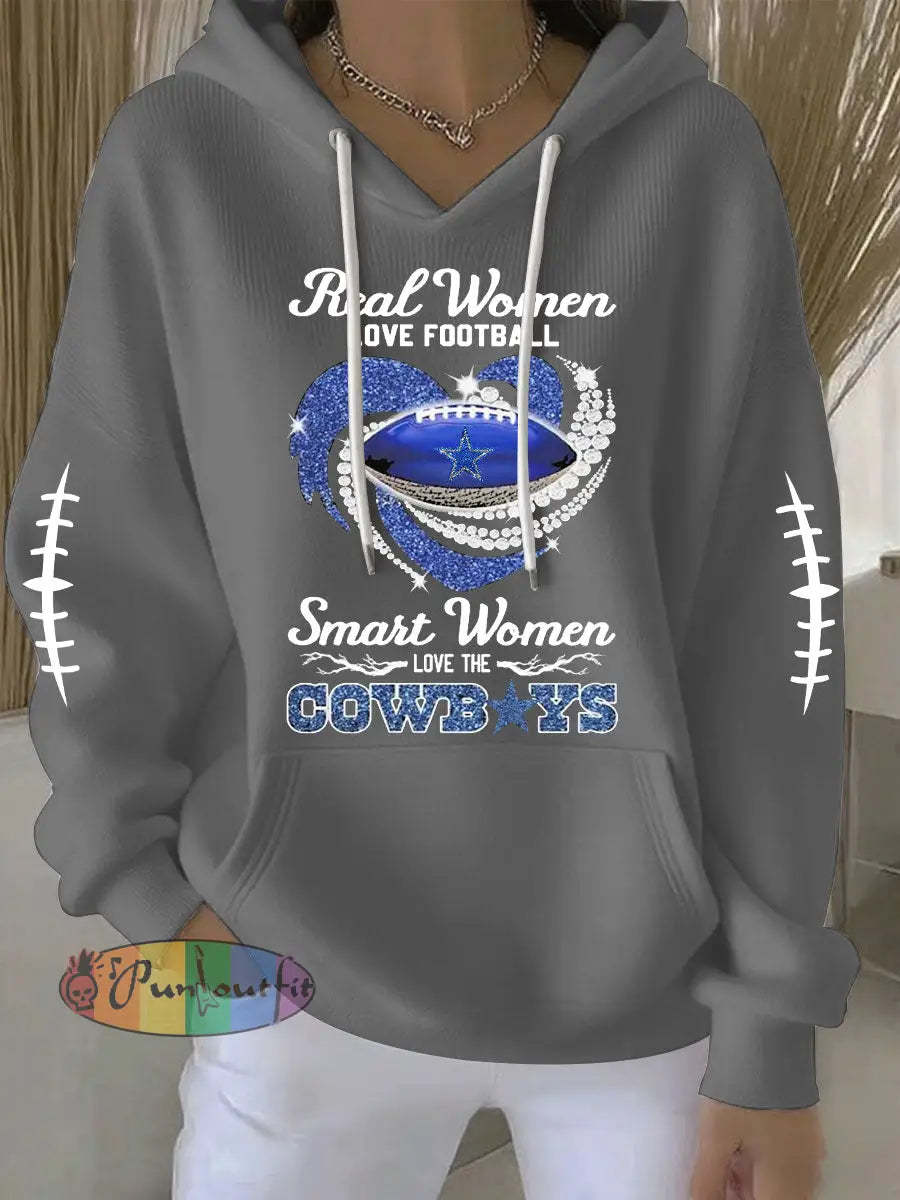 Women’s Football Print Casual Hoodie Gray / S