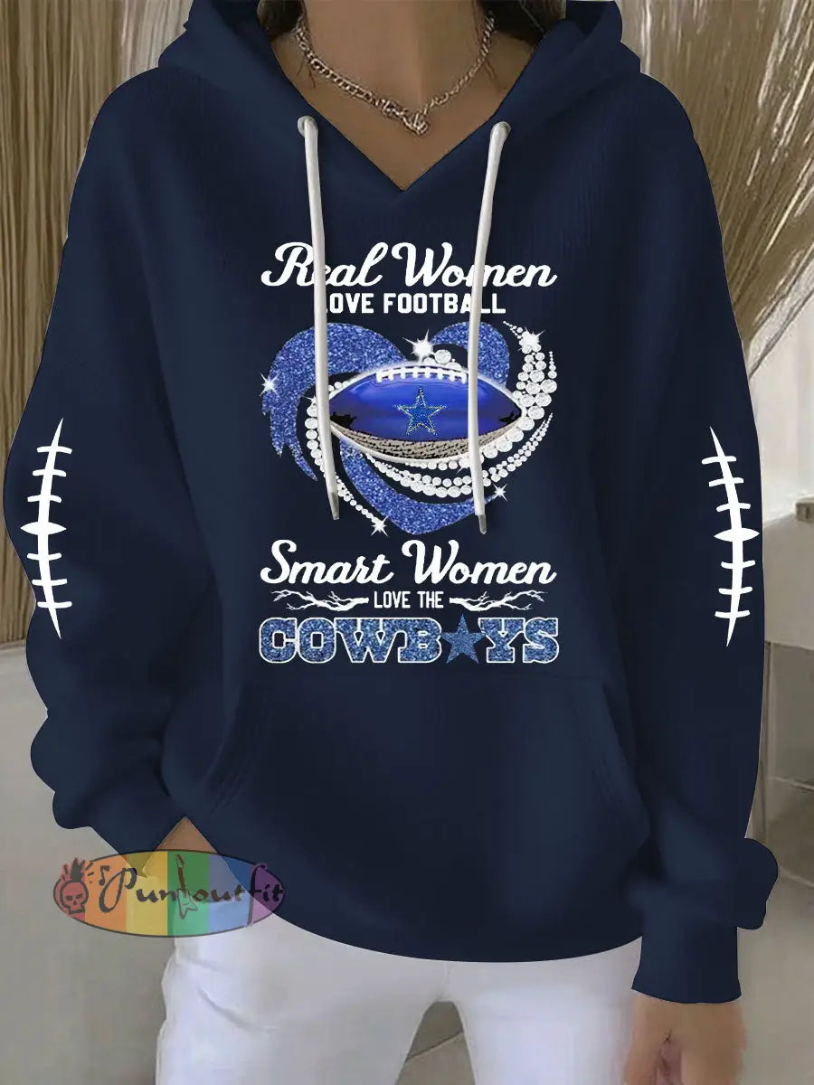 Women’s Football Print Casual Hoodie Navy Blue / S