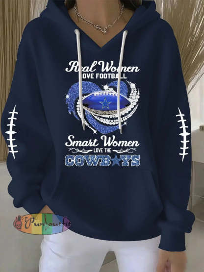 Women’s Football Print Casual Hoodie Navy Blue / S