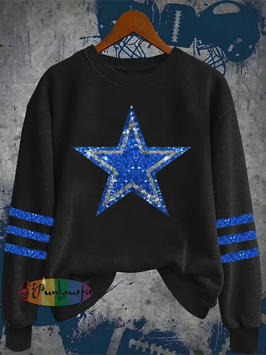 Women’s Football Print Casual Sweatshirt Black / S