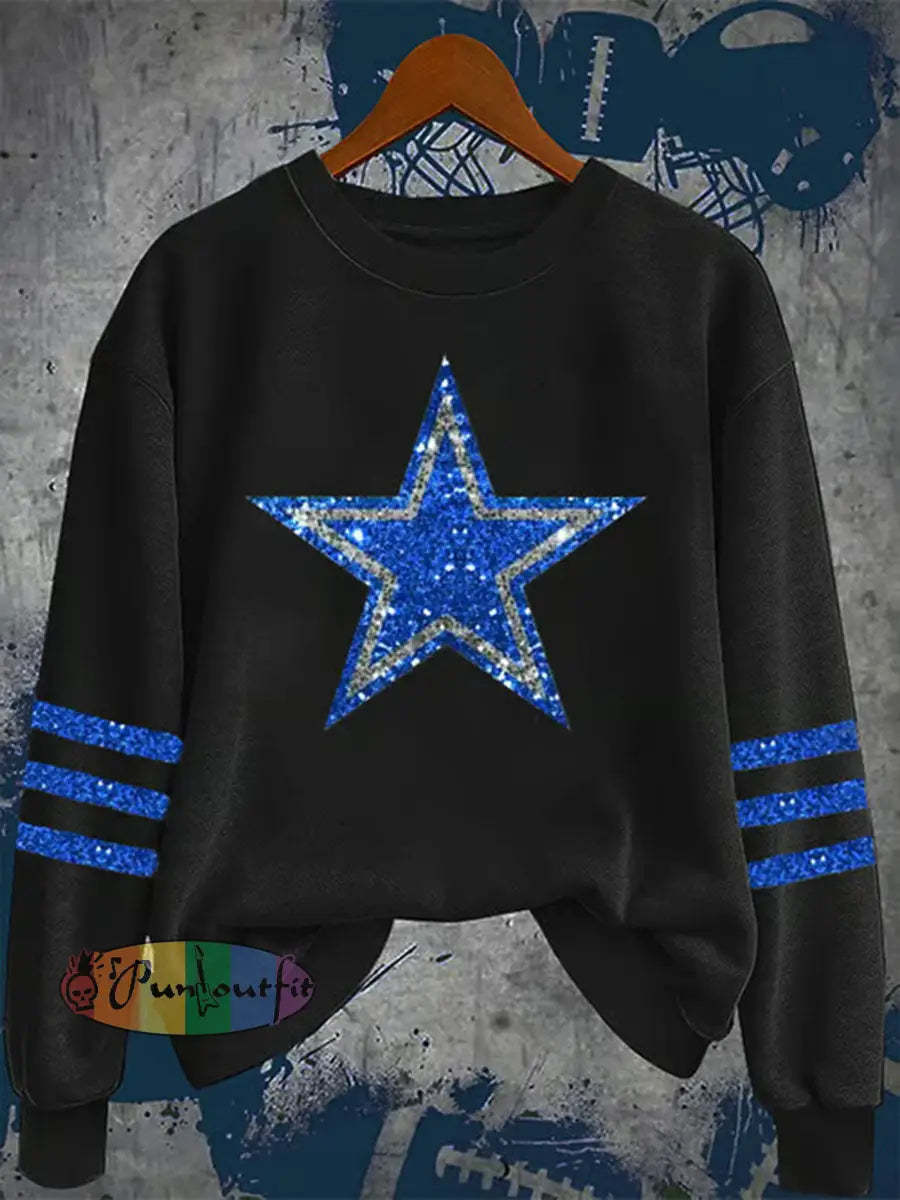 Women’s Football Print Casual Sweatshirt Black / S