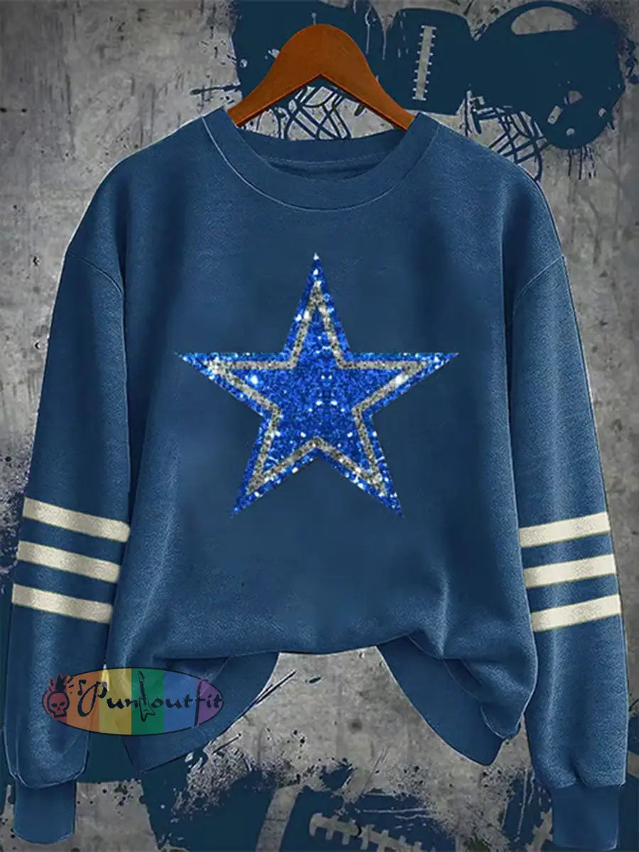 Women’s Football Print Casual Sweatshirt Blue / S