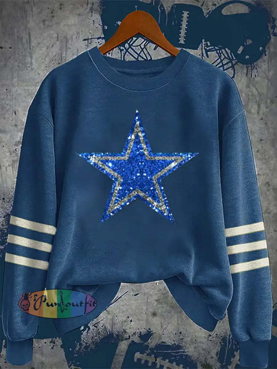Women’s Football Print Casual Sweatshirt Blue / S
