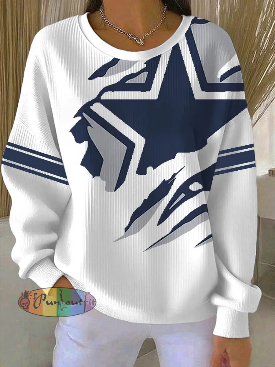 Women’s Football Print Casual Sweatshirt White / S