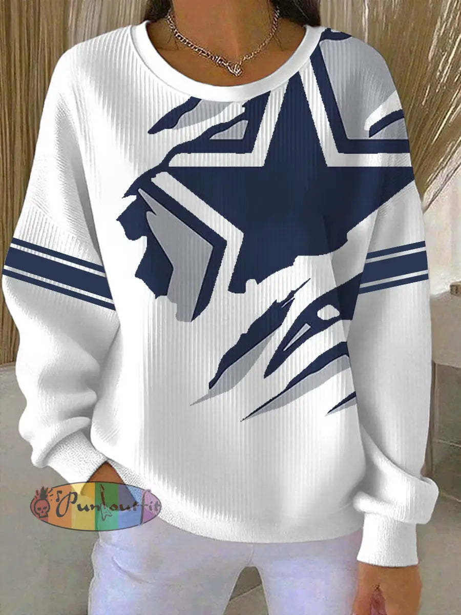 Women’s Football Print Casual Sweatshirt White / S
