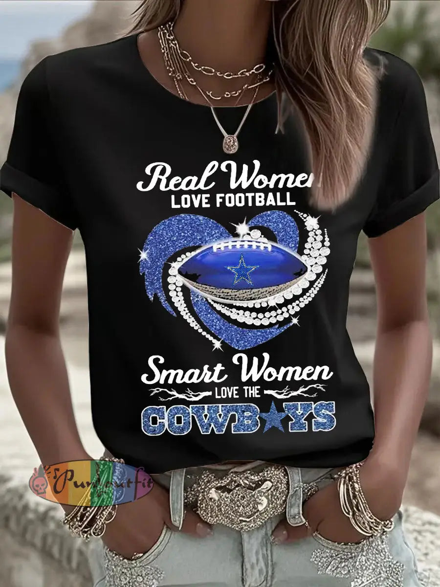 Women’s Football Print Casual T-shirt Black / S