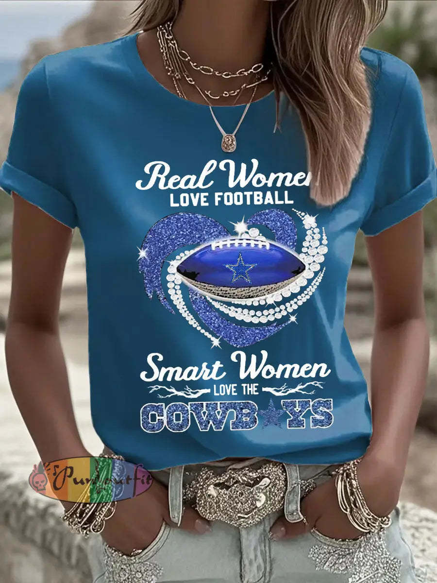 Women’s Football Print Casual T-shirt Blue / S