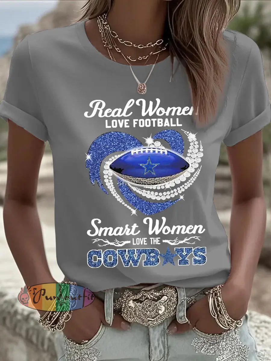 Women’s Football Print Casual T-shirt Gray / S