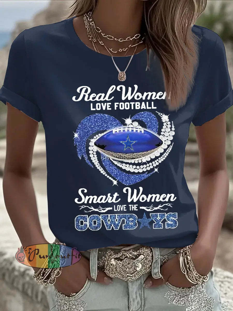 Women’s Football Print Casual T-shirt Navy Blue / S