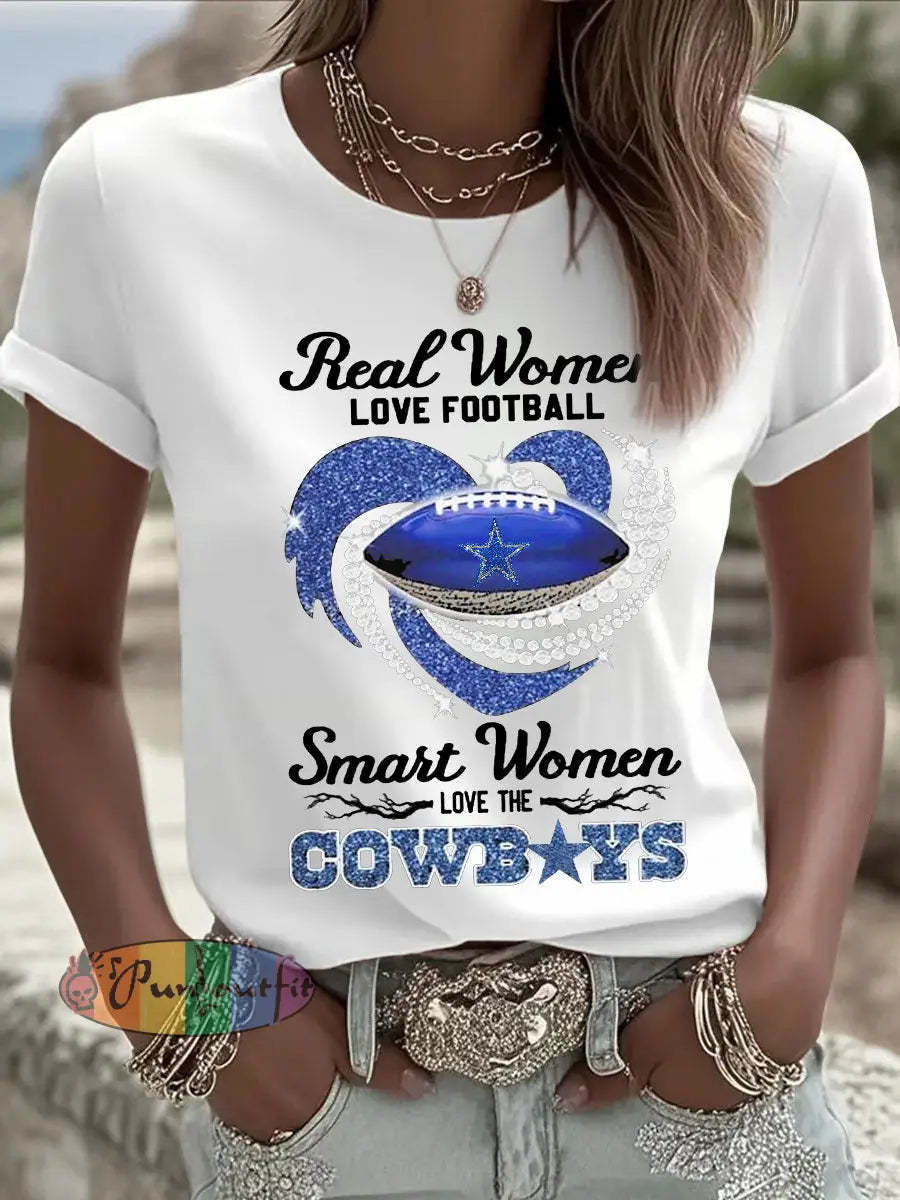 Women’s Football Print Casual T-shirt White / S