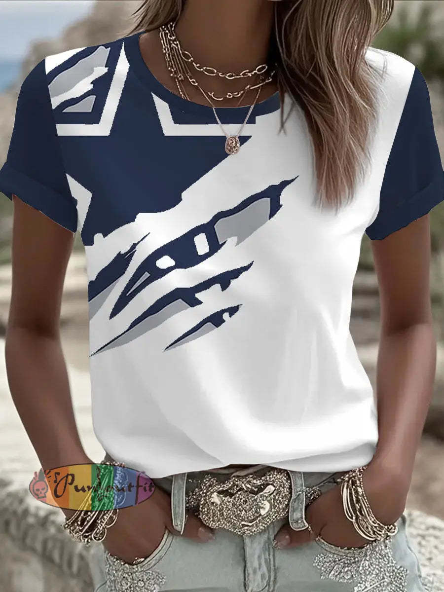 Women’s Football Print Casual T-shirt White / S