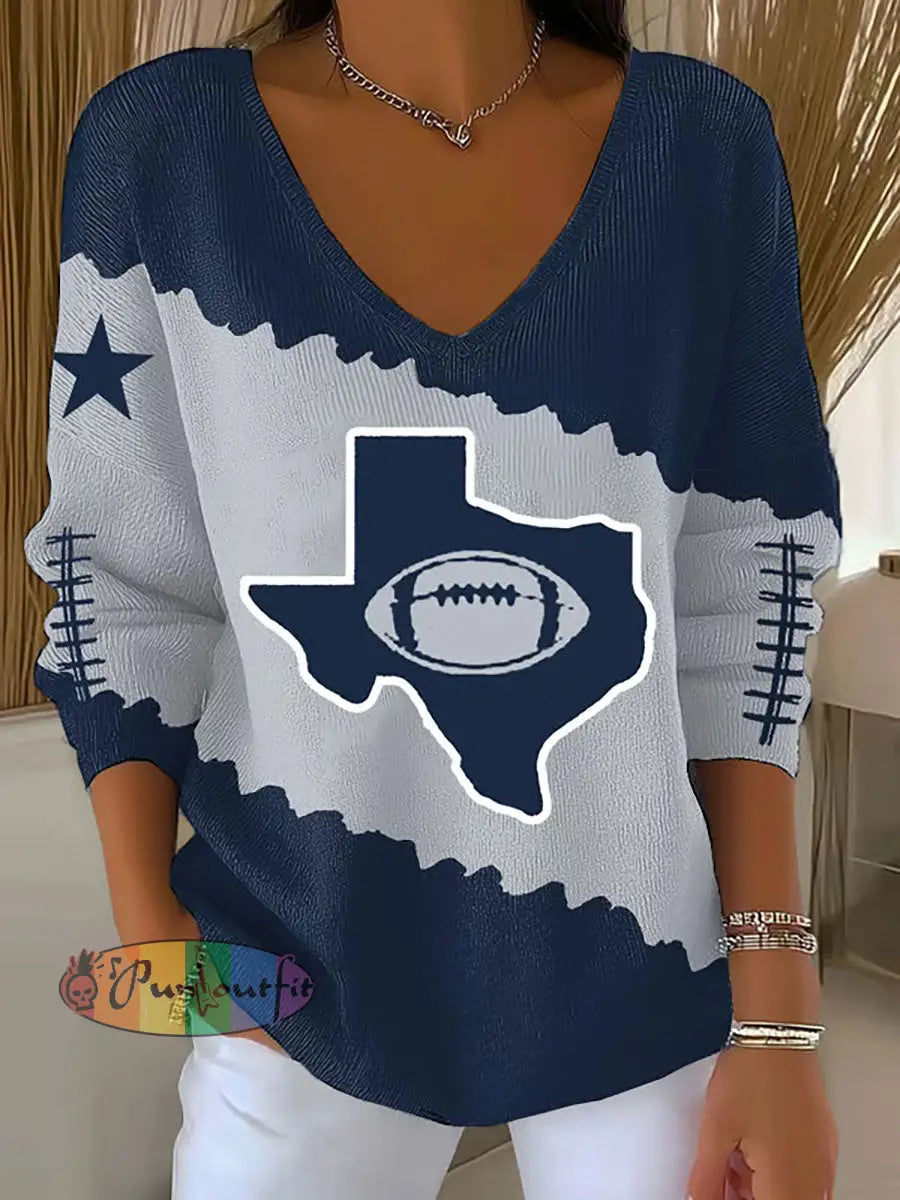 Women’s Football Print Casual Top Navy Blue / S