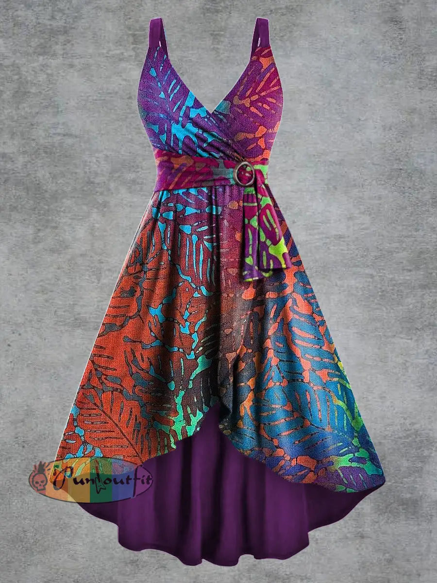 Women’s Gothic Psychedelic Print V neck Belt Camisole Dress Multicolour / S