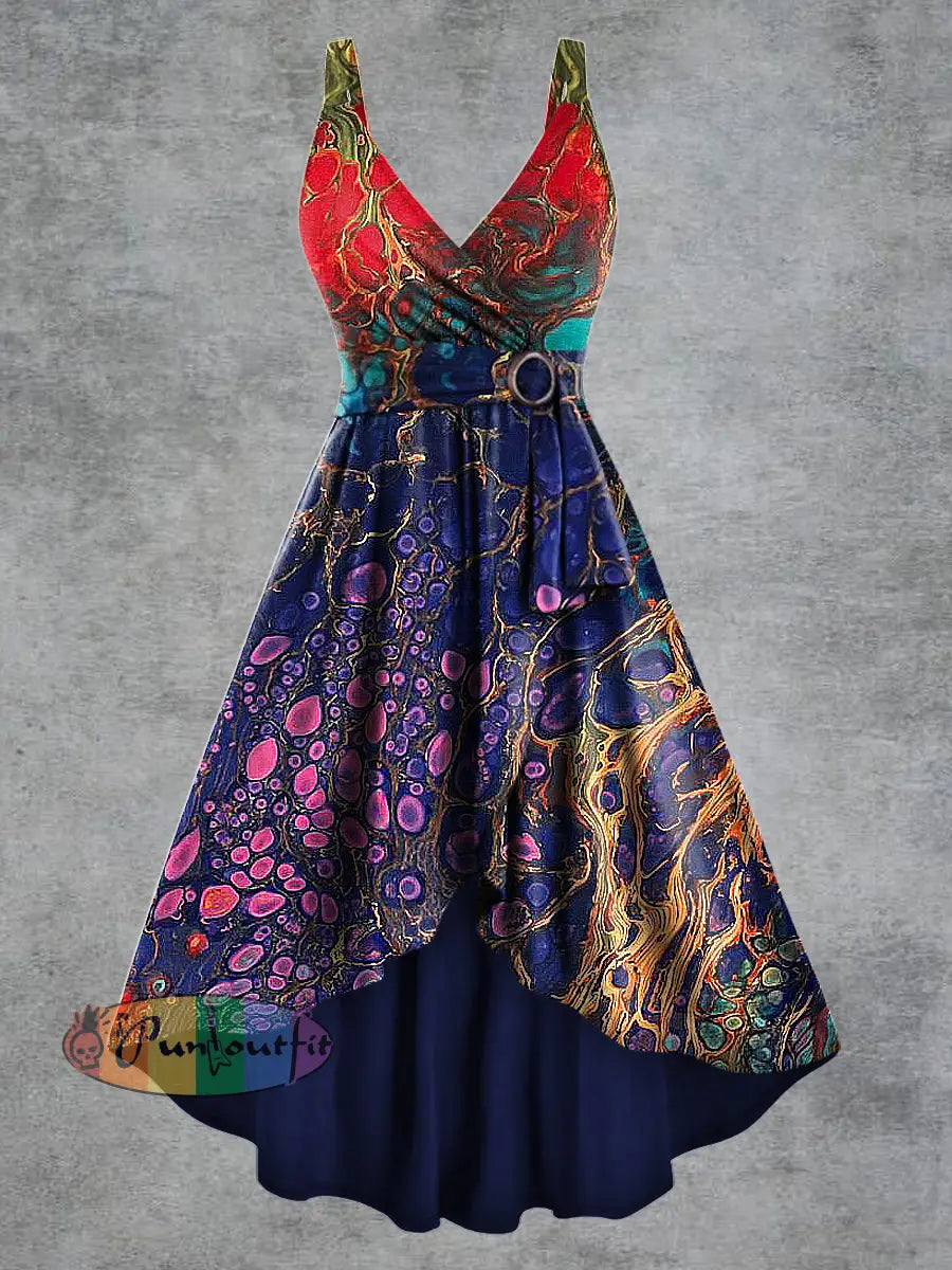 Women’s Gothic Psychedelic Print V neck Belt Camisole Dress Multicolour / S