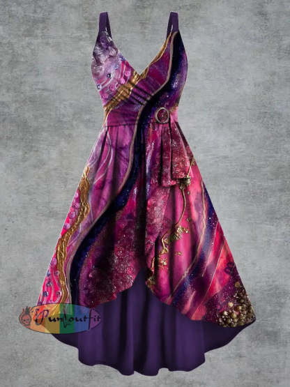 Women’s Gothic Psychedelic Print V neck Belt Camisole Dress Multicolour / S