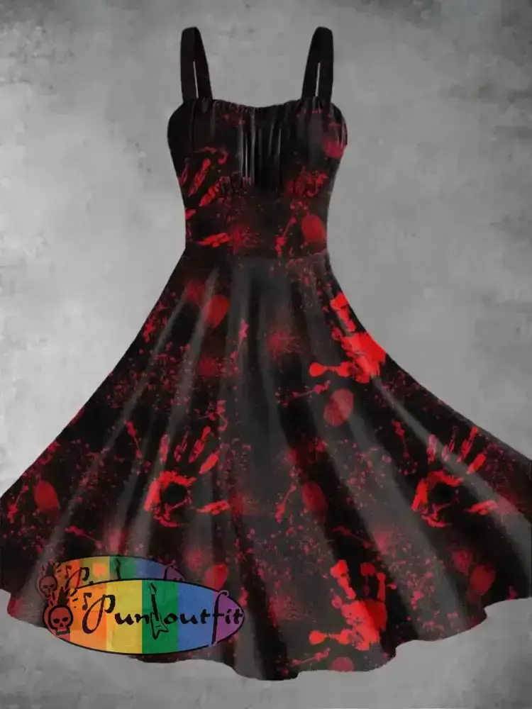 Women’s Halloween Palm Print Suspender Dress Red / S