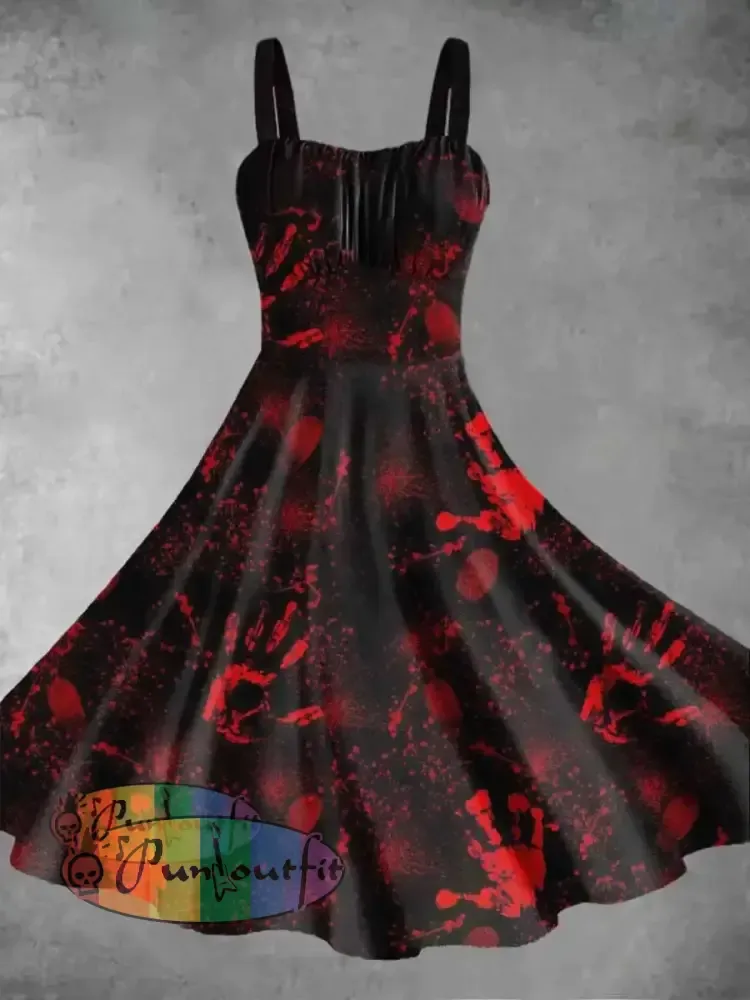 Women’s Halloween Palm Print Suspender Dress Red / S