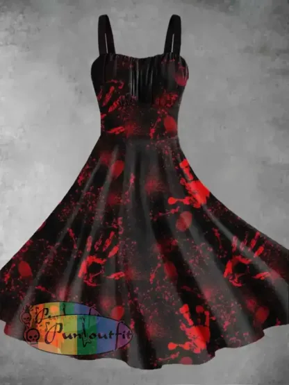 Women’s Halloween Palm Print Suspender Dress Red / S