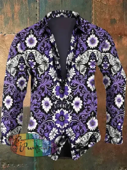 Women’s Halloween Skull Vintage Print Suspender Dress Long Sleeve Shirt / S