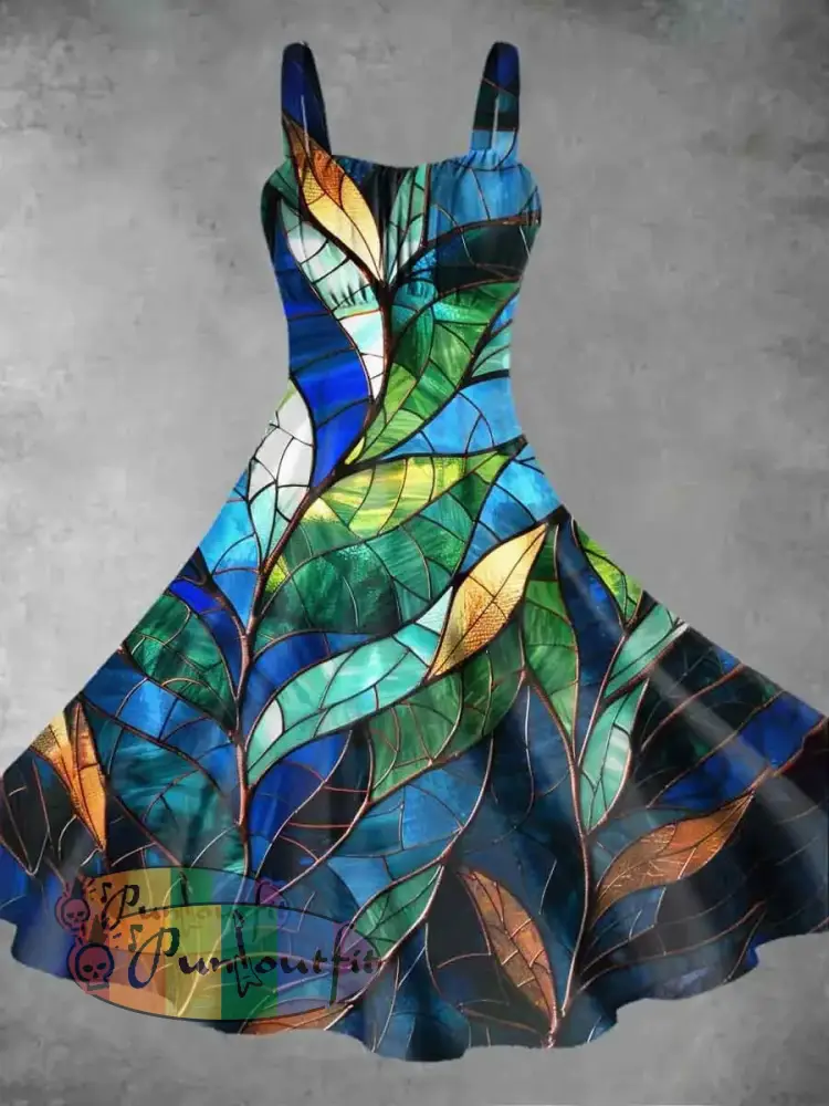 Women’s Irregular Window Print Suspender Dress / S