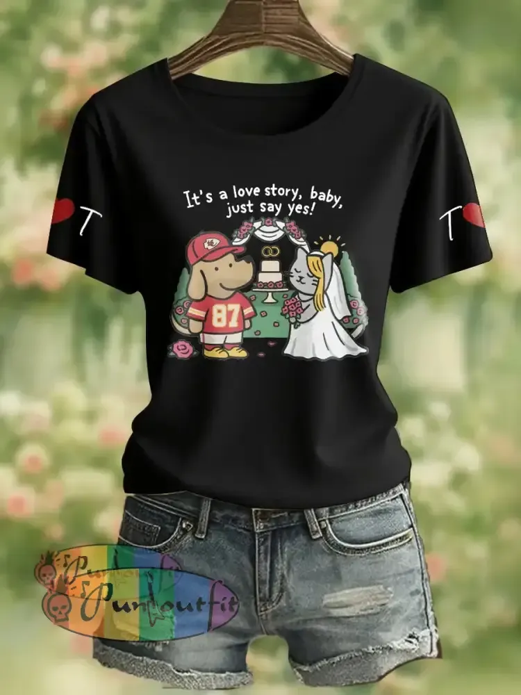 Women’s It’s A Love Story Printed T Shirt Black / S
