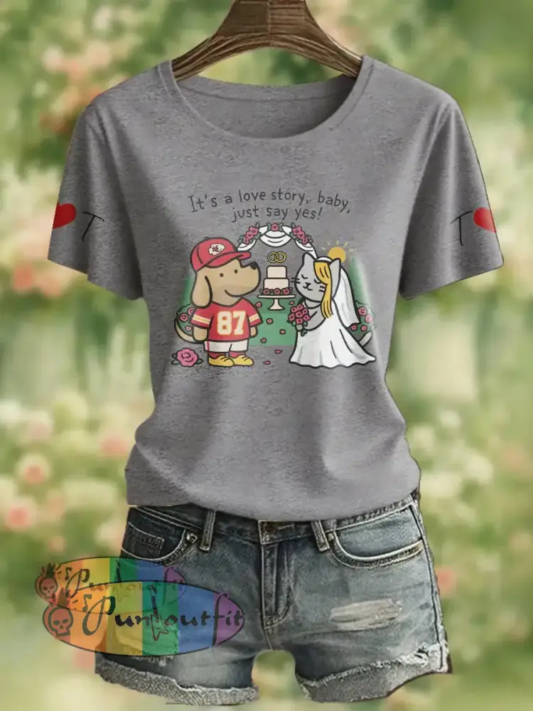 Women’s It’s A Love Story Printed T Shirt Light Gray / S