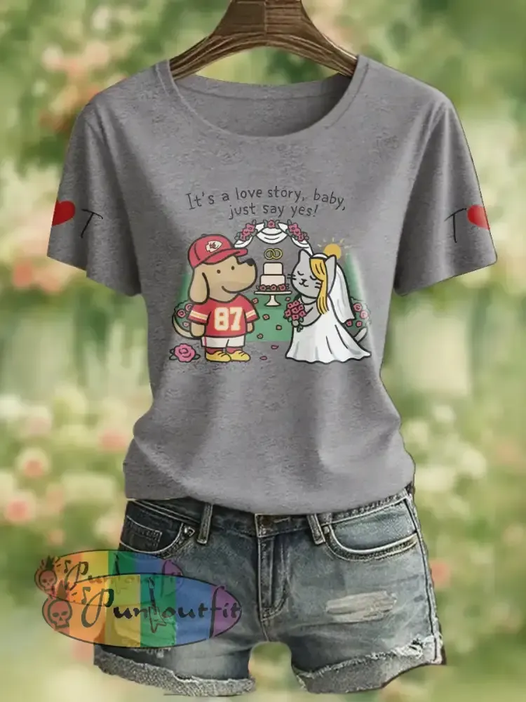 Women’s It’s A Love Story Printed T Shirt Light Gray / S
