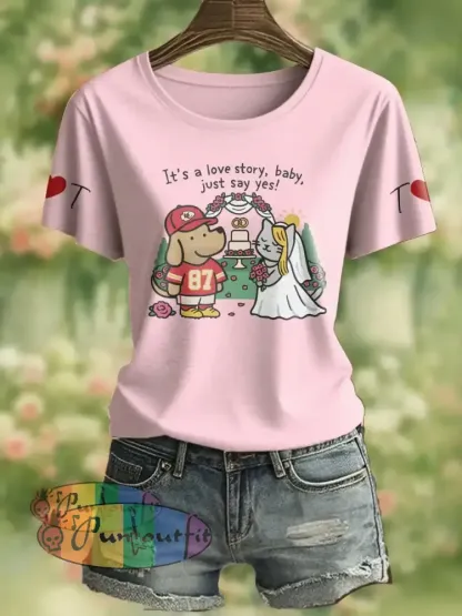 Women’s It’s A Love Story Printed T Shirt Light Pink / S