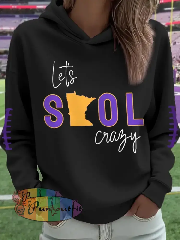 Women’s Let’s SKOL Crazy! Football Fans Lovers Gameday Casual Hoodie Black / S