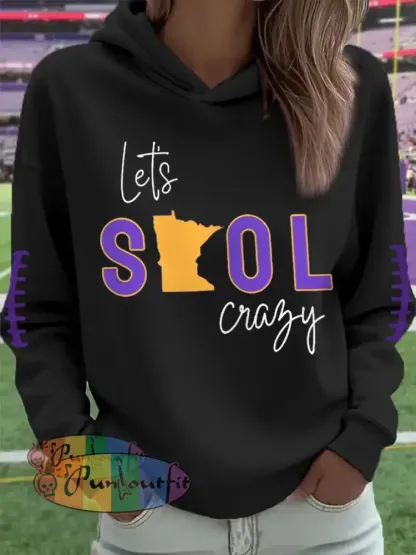 Women’s Let’s SKOL Crazy! Football Fans Lovers Gameday Casual Hoodie Black / S